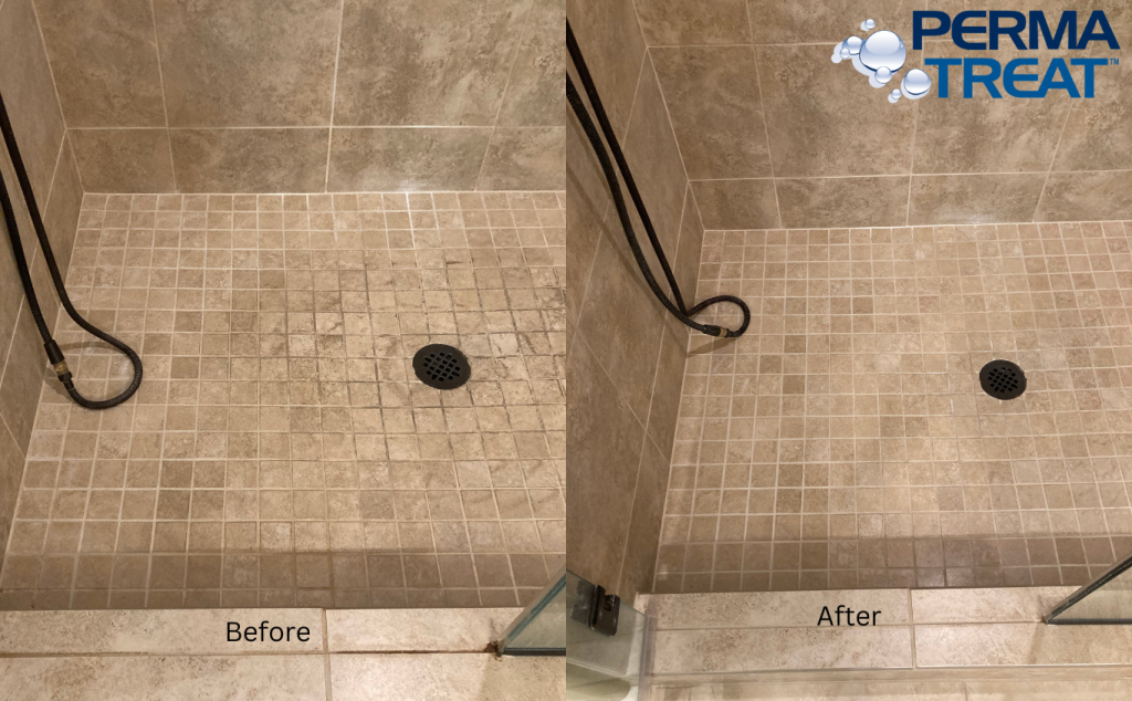Cleaned Tile Shower Floor Before and After