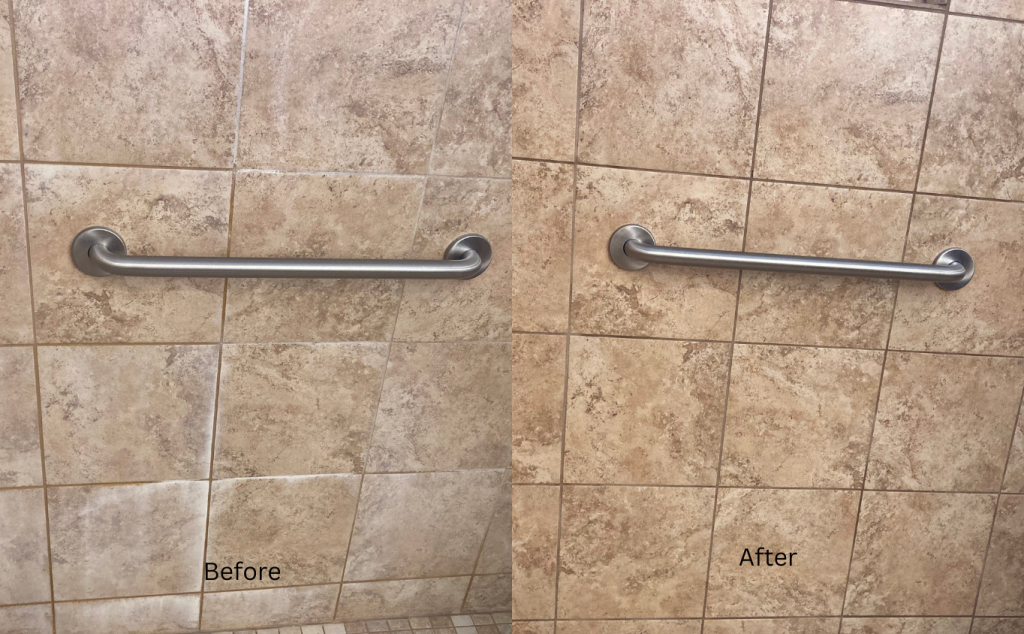 Cleaned Tile Shower Wall Before and After
