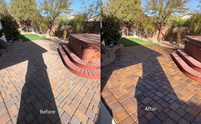 Cleaned and sealed before and after paver patio.