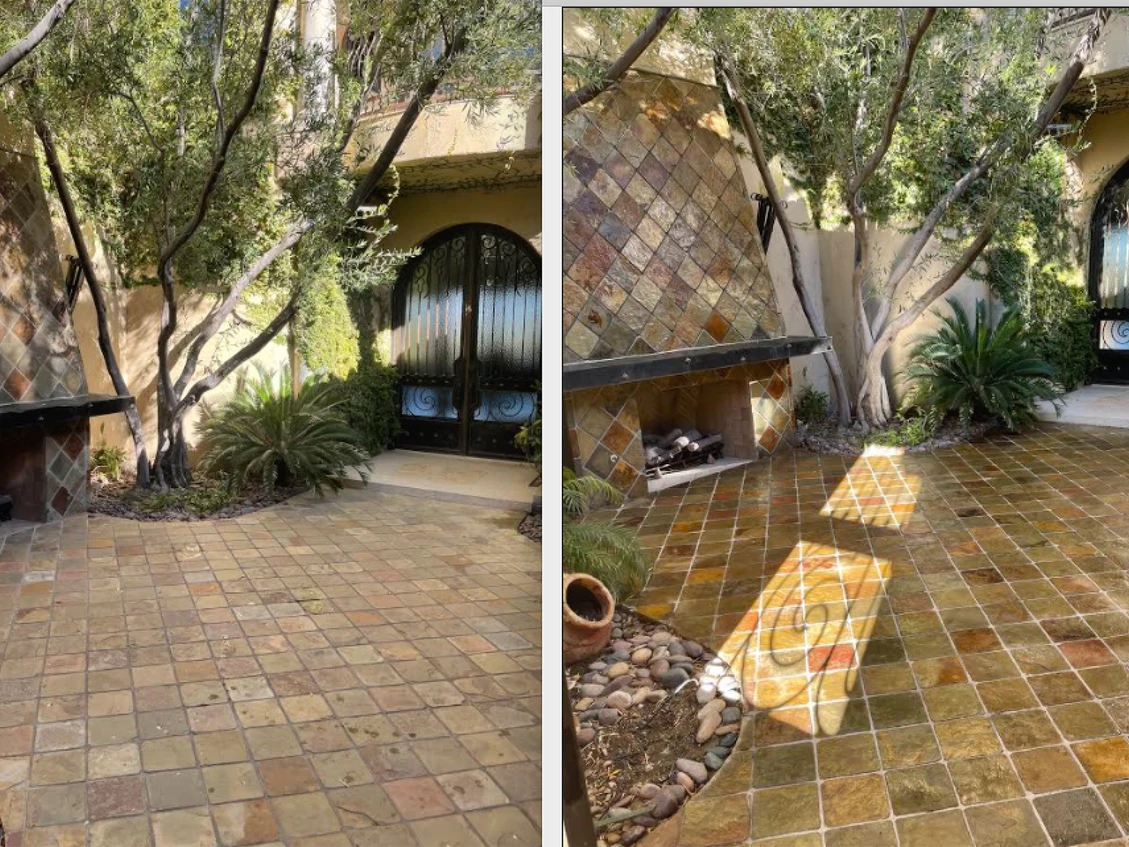 Cleaned and sealed paver courtyard